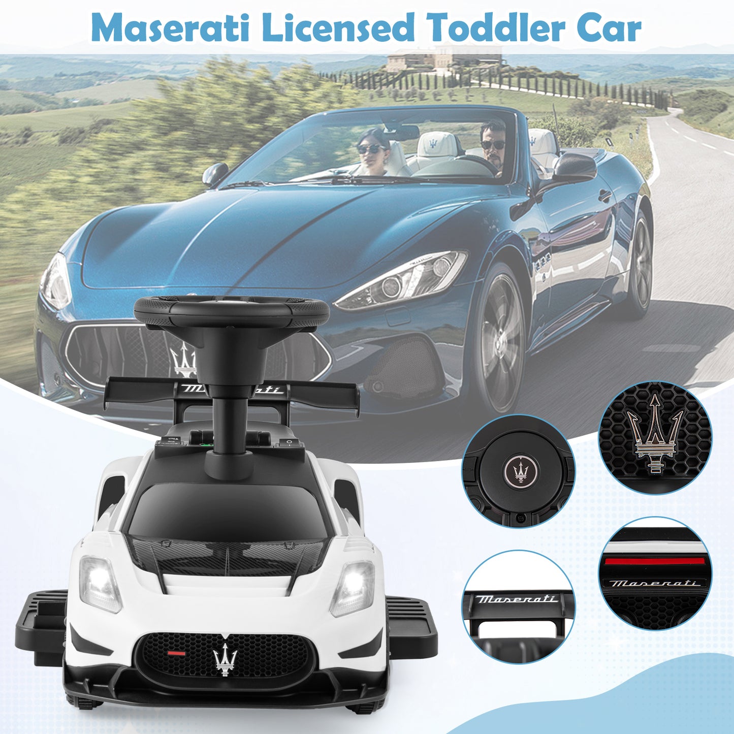 6V Electric Kids Ride on Push Car Maserati Licensed with Foot Pedal and Music, White Powered Ride On Toys at Gallery Canada