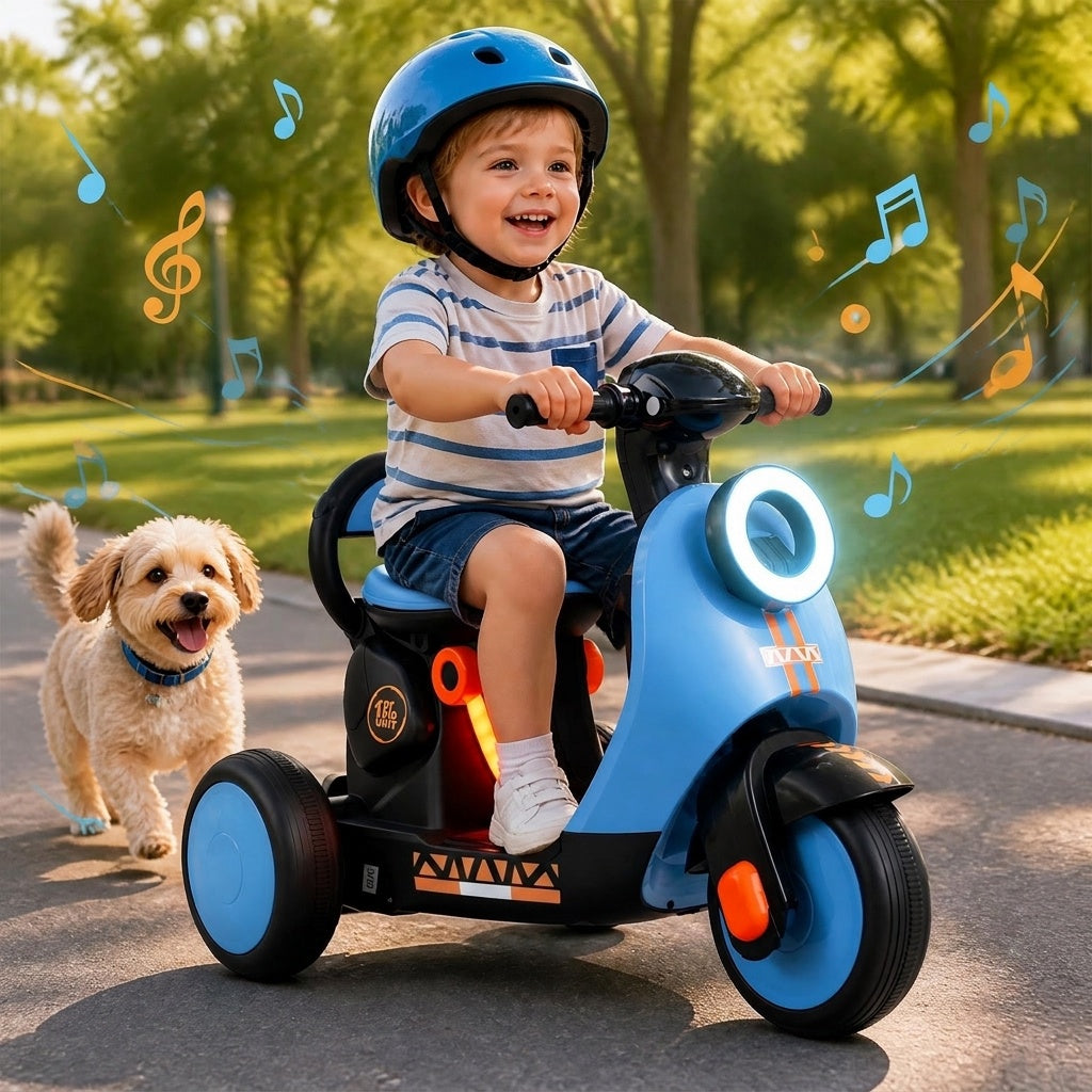 6V Electric Ride on Motorcycle with LED Headlight for Kids Aged 3-5 Years, Blue