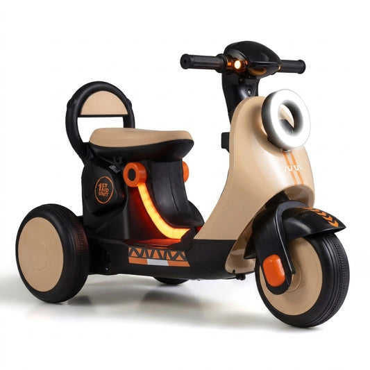 6V Kids Ride On Motorcycle, LED Headlight, Ages 3-5, Khaki