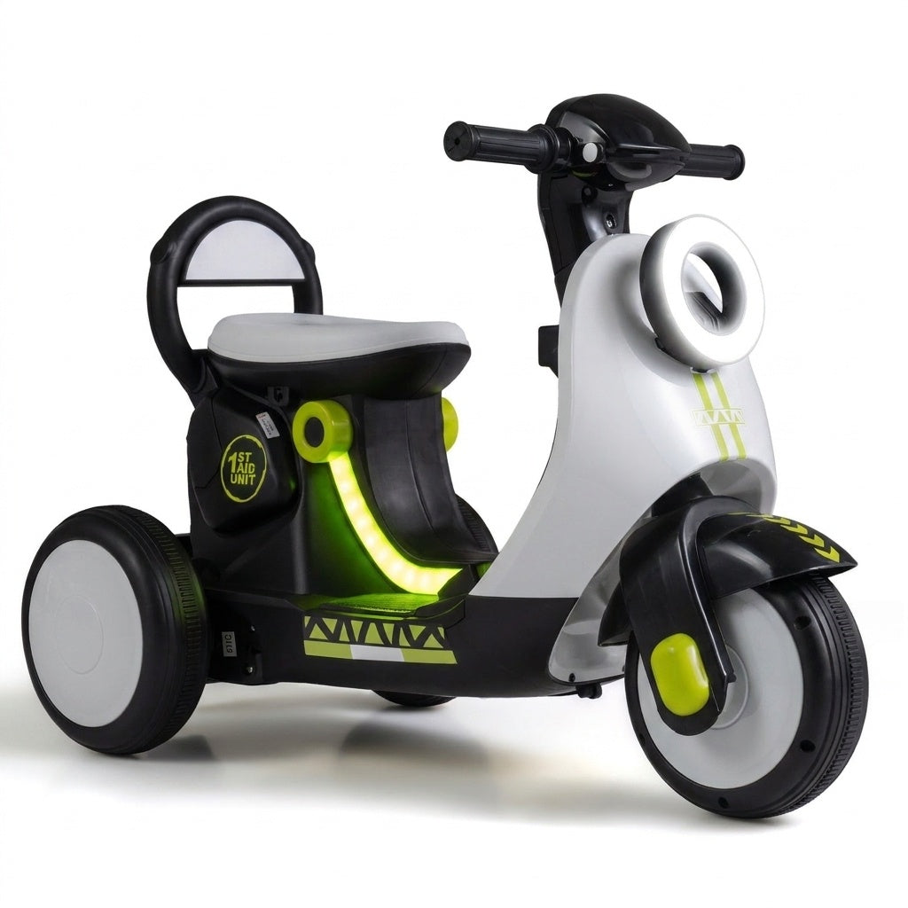 6V Kids Ride on Motorcycle, LED Headlight, White