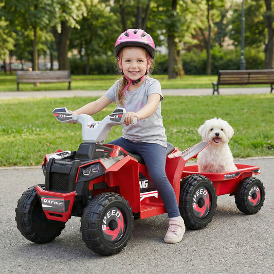 6V Kids Electric ATV Quad Car with Detachable Trailer, Red Powered Ride On Toys Red at Gallery Canada