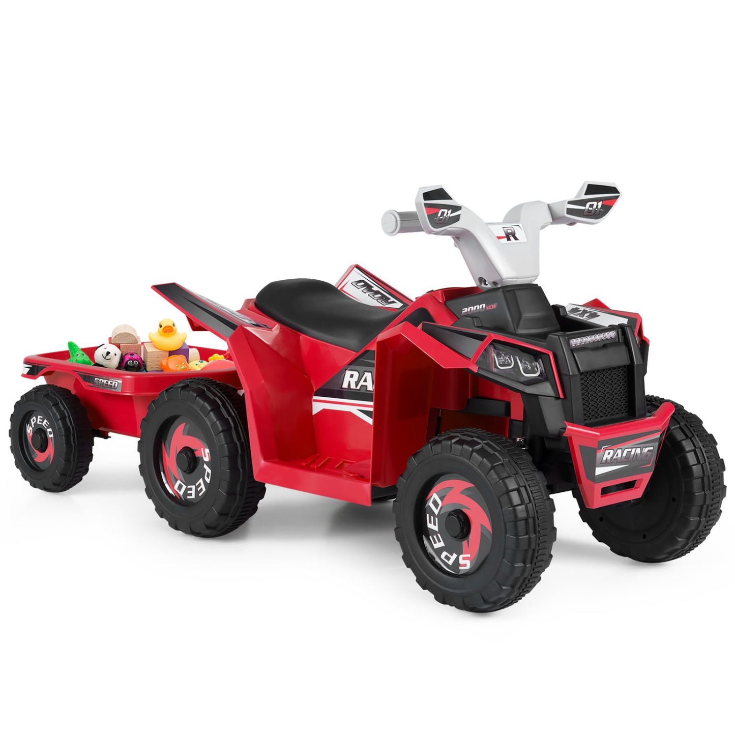 6V Kids Electric ATV Quad Car with Detachable Trailer, Red Powered Ride On Toys at Gallery Canada