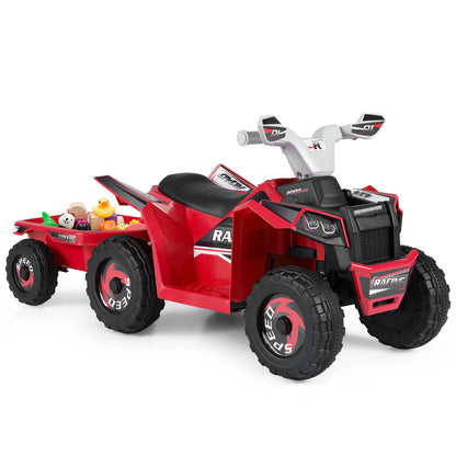 6V Kids Electric ATV Quad Car with Detachable Trailer, Red Powered Ride On Toys at Gallery Canada