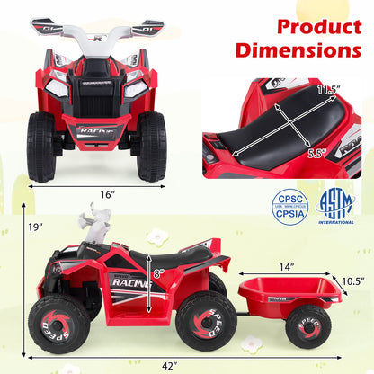 6V Kids Electric ATV Quad Car with Detachable Trailer, Red Powered Ride On Toys at Gallery Canada