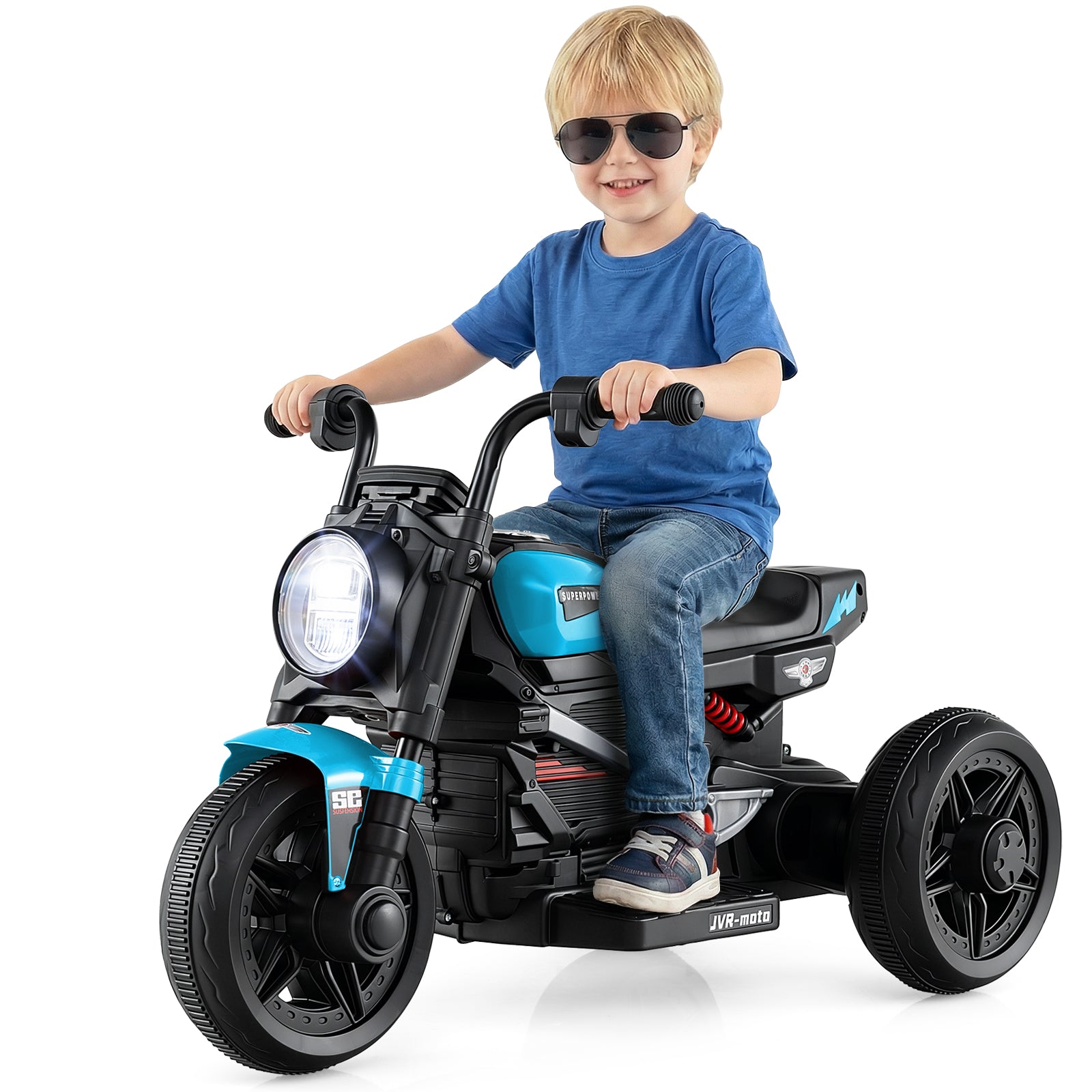 6V Kids Electric Motorcycle with LED Headlight and Music for Toddlers Aged 3-5, Blue Powered Ride On Toys at Gallery Canada