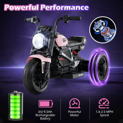 6V Kids Electric Motorcycle with LED Headlight and Music for Toddlers Aged 3-5, Pink Powered Ride On Toys at Gallery Canada