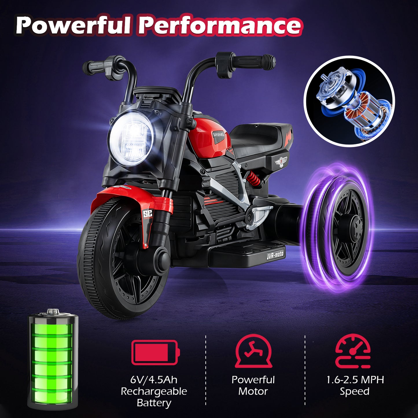 6V Kids Electric Motorcycle with LED Headlight and Music for Toddlers Aged 3-5, Red Powered Ride On Toys at Gallery Canada