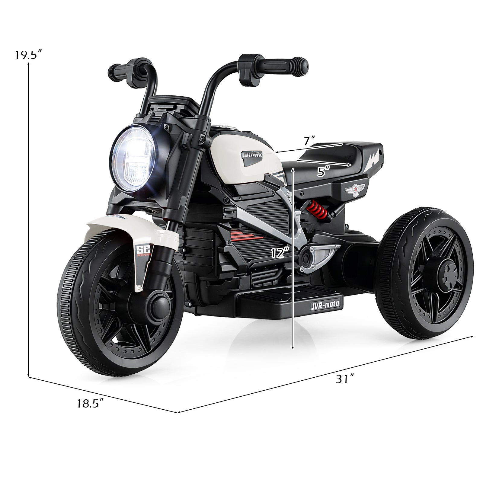 6V Kids Electric Motorcycle with LED Headlight and Music for Toddlers Aged 3-5, White Powered Ride On Toys at Gallery Canada