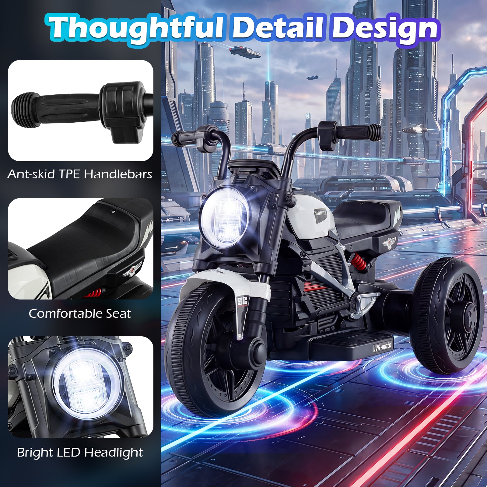6V Kids Electric Motorcycle with LED Headlight and Music for Toddlers Aged 3-5, White Powered Ride On Toys at Gallery Canada