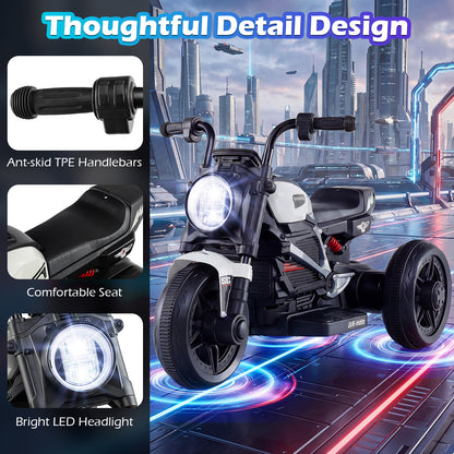 6V Kids Electric Motorcycle with LED Headlight and Music for Toddlers Aged 3-5, White Powered Ride On Toys at Gallery Canada