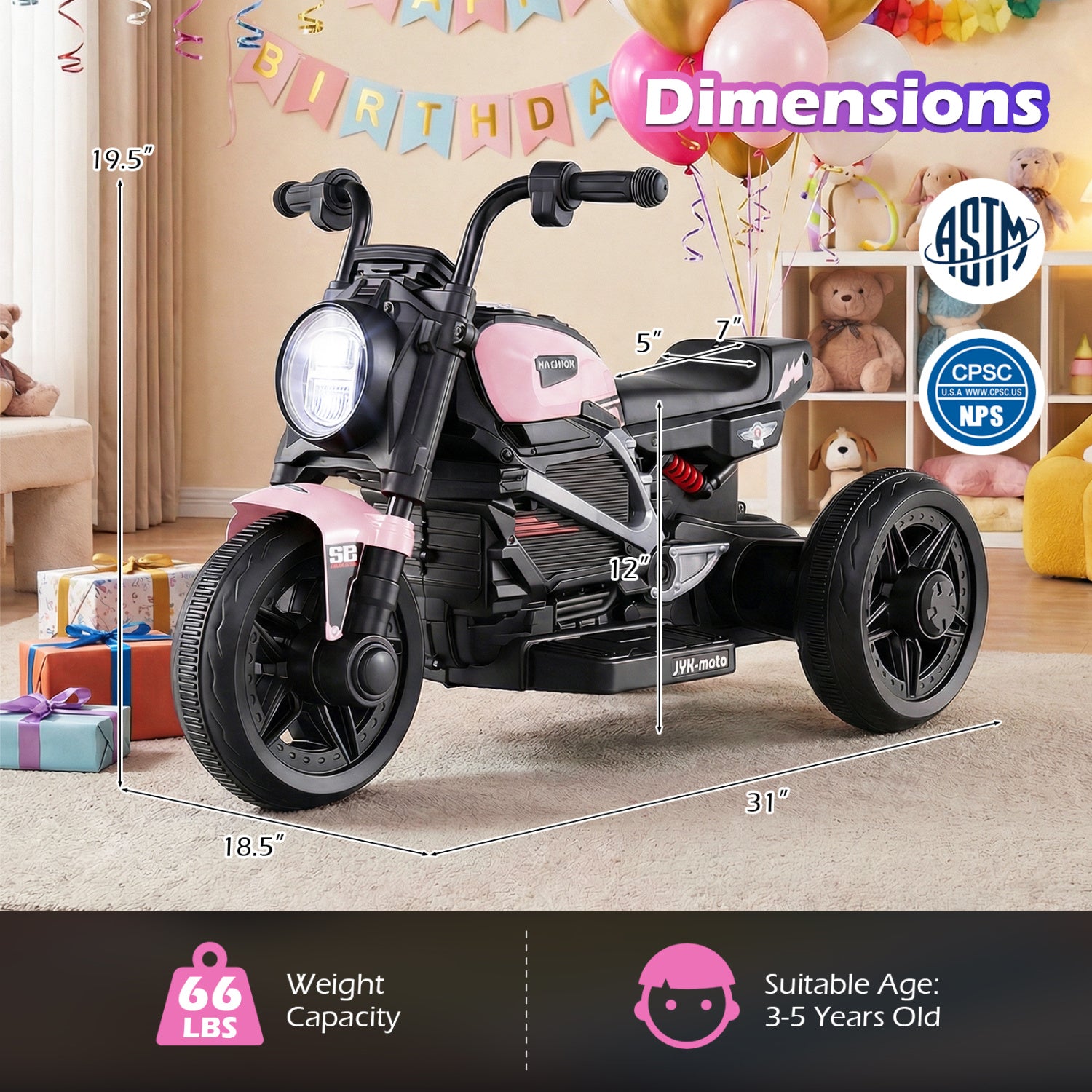 6V Kids Electric Motorcycle with LED Headlight and Music for Toddlers Aged 3-5, Pink Powered Ride On Toys at Gallery Canada