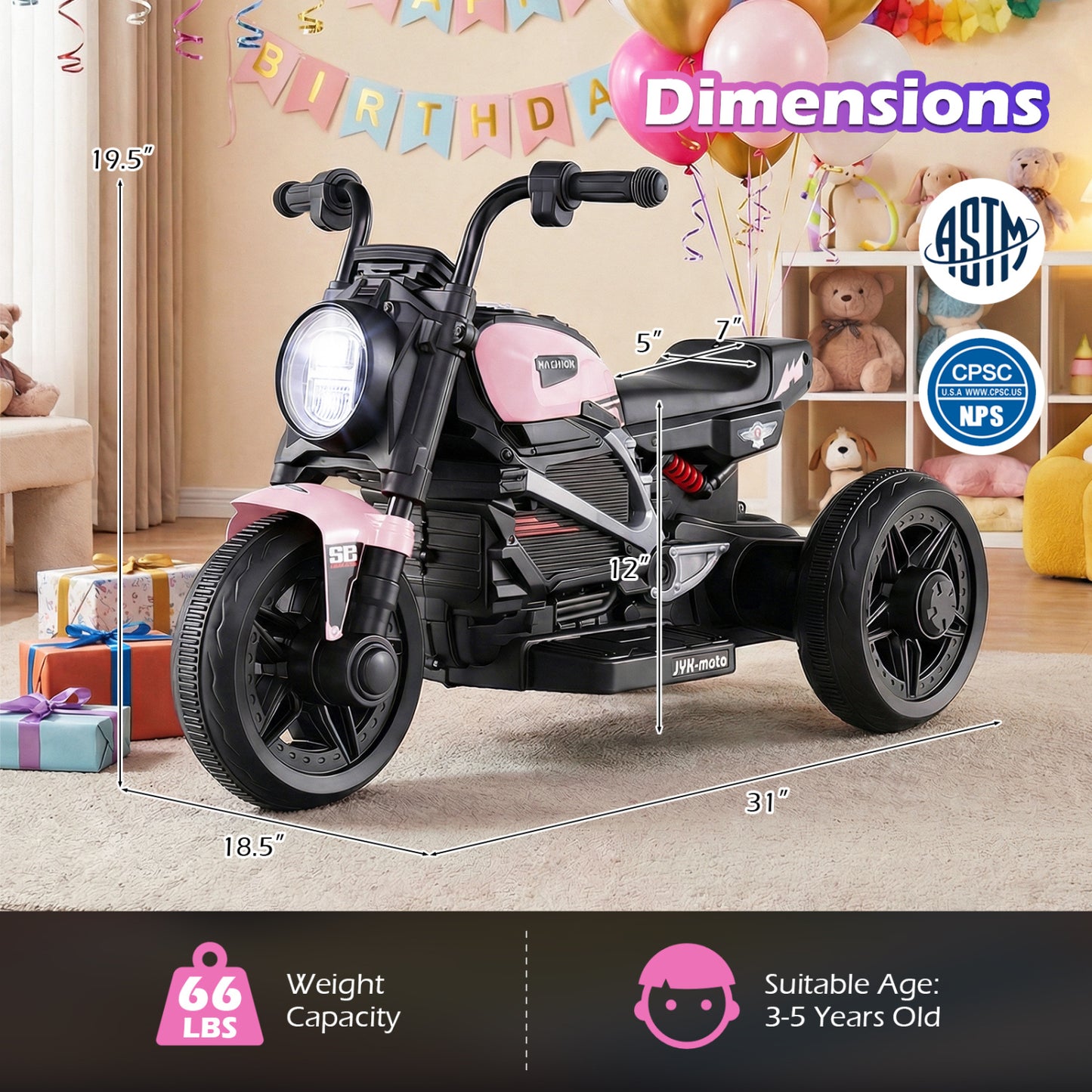 6V Kids Electric Motorcycle with LED Headlight and Music for Toddlers Aged 3-5, Pink Powered Ride On Toys at Gallery Canada
