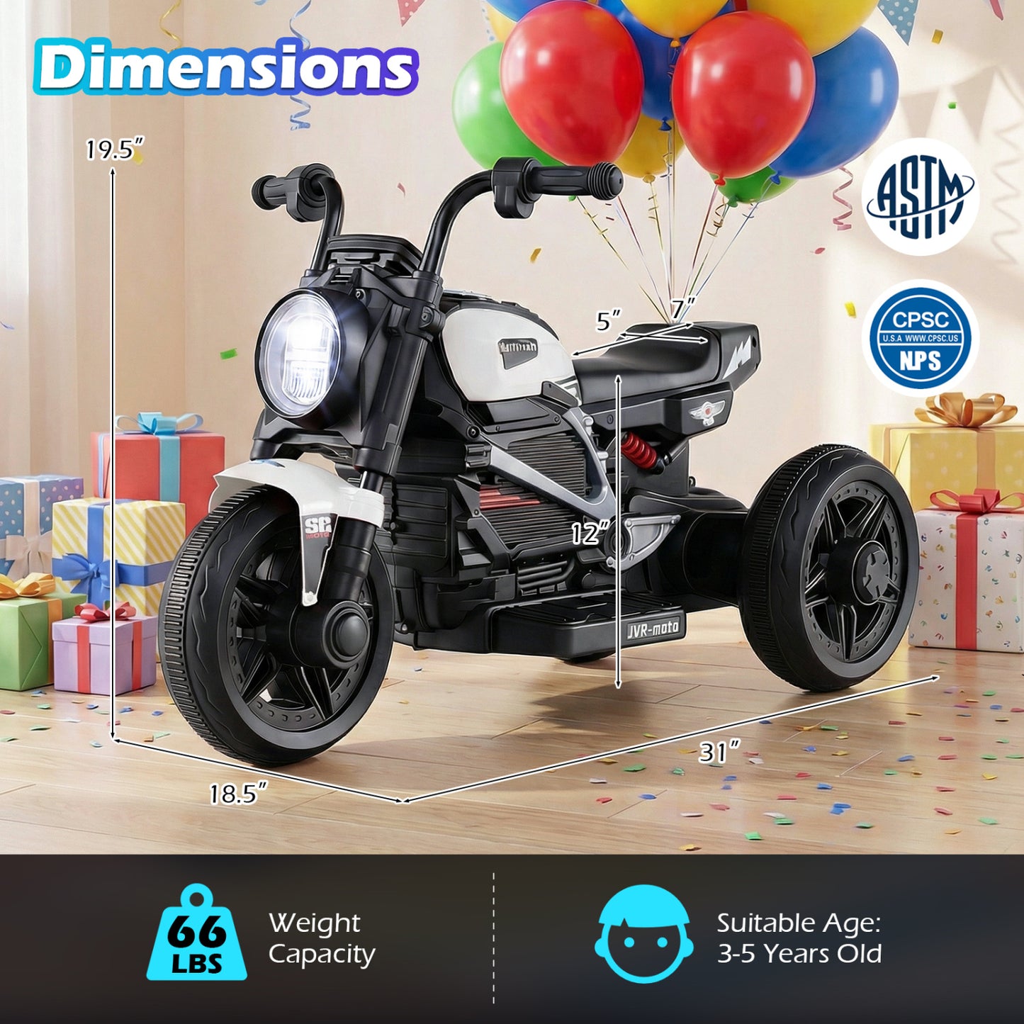 6V Kids Electric Motorcycle with LED Headlight and Music for Toddlers Aged 3-5, White Powered Ride On Toys at Gallery Canada