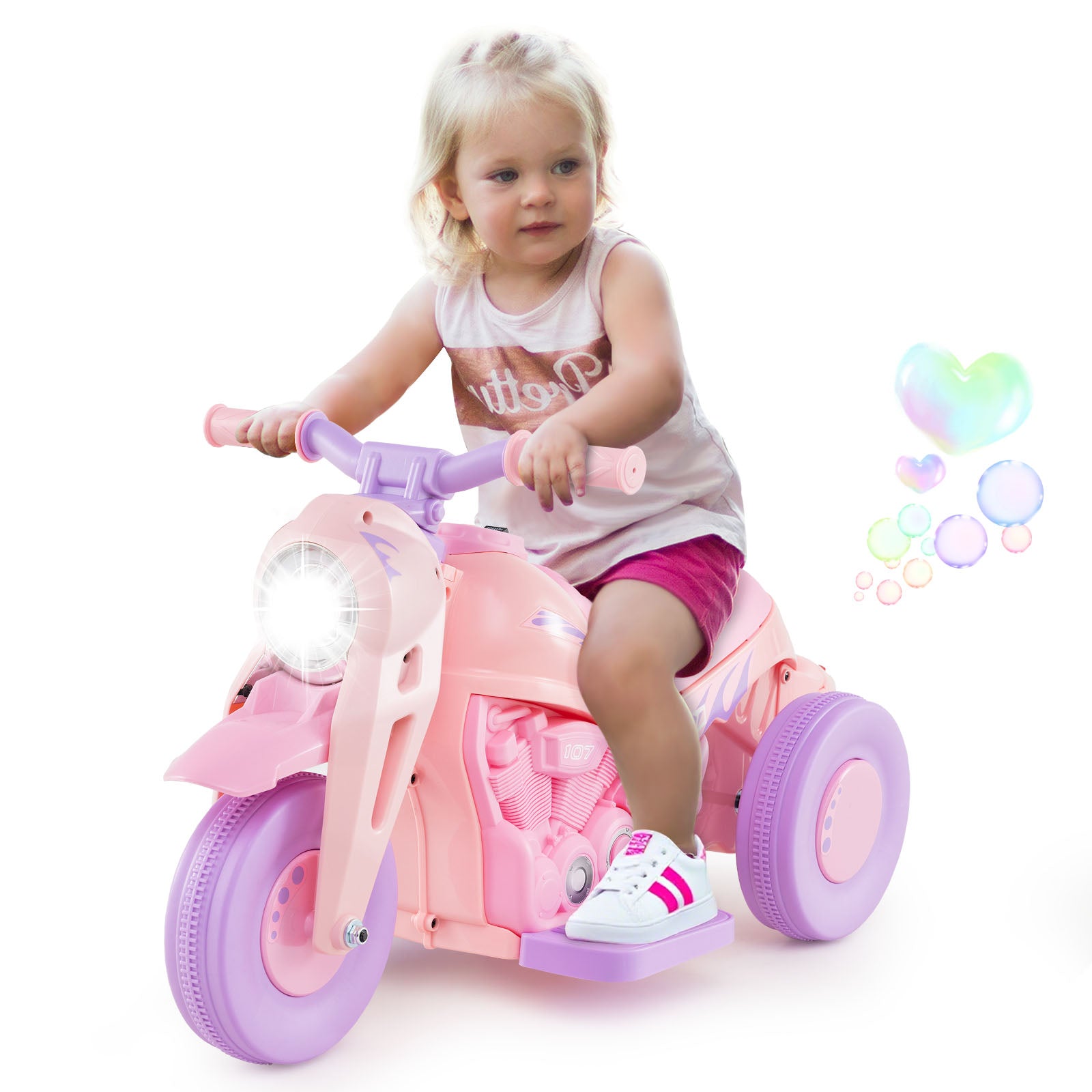6V Kids Electric Ride on Motorcycle with Bubble Maker and Music-Pink and Purple, Pink & Purple Powered Ride On Toys at Gallery Canada