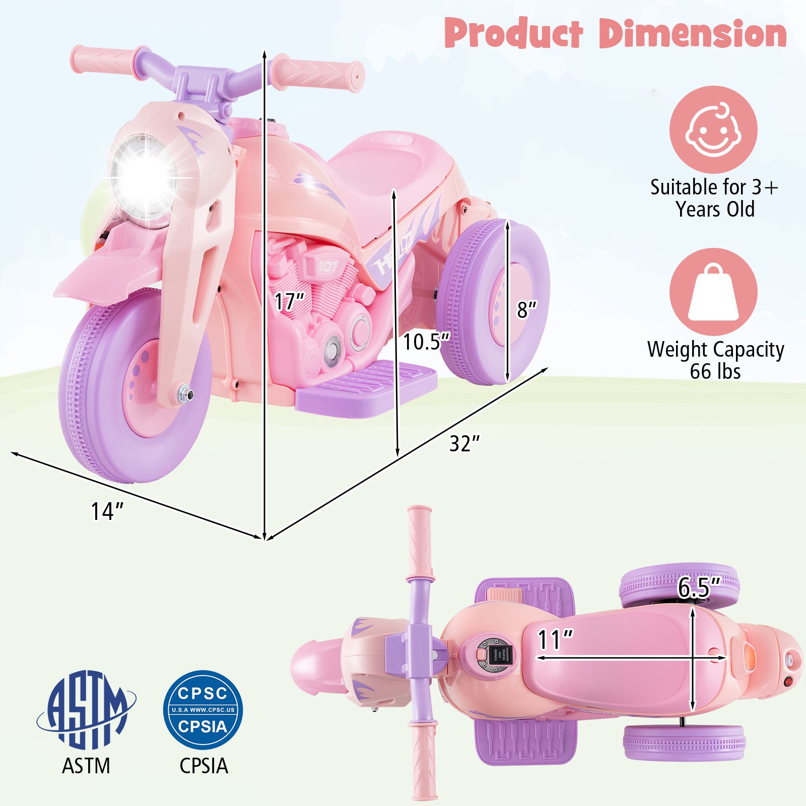 6V Kids Electric Ride on Motorcycle with Bubble Maker and Music-Pink and Purple, Pink & Purple Powered Ride On Toys at Gallery Canada