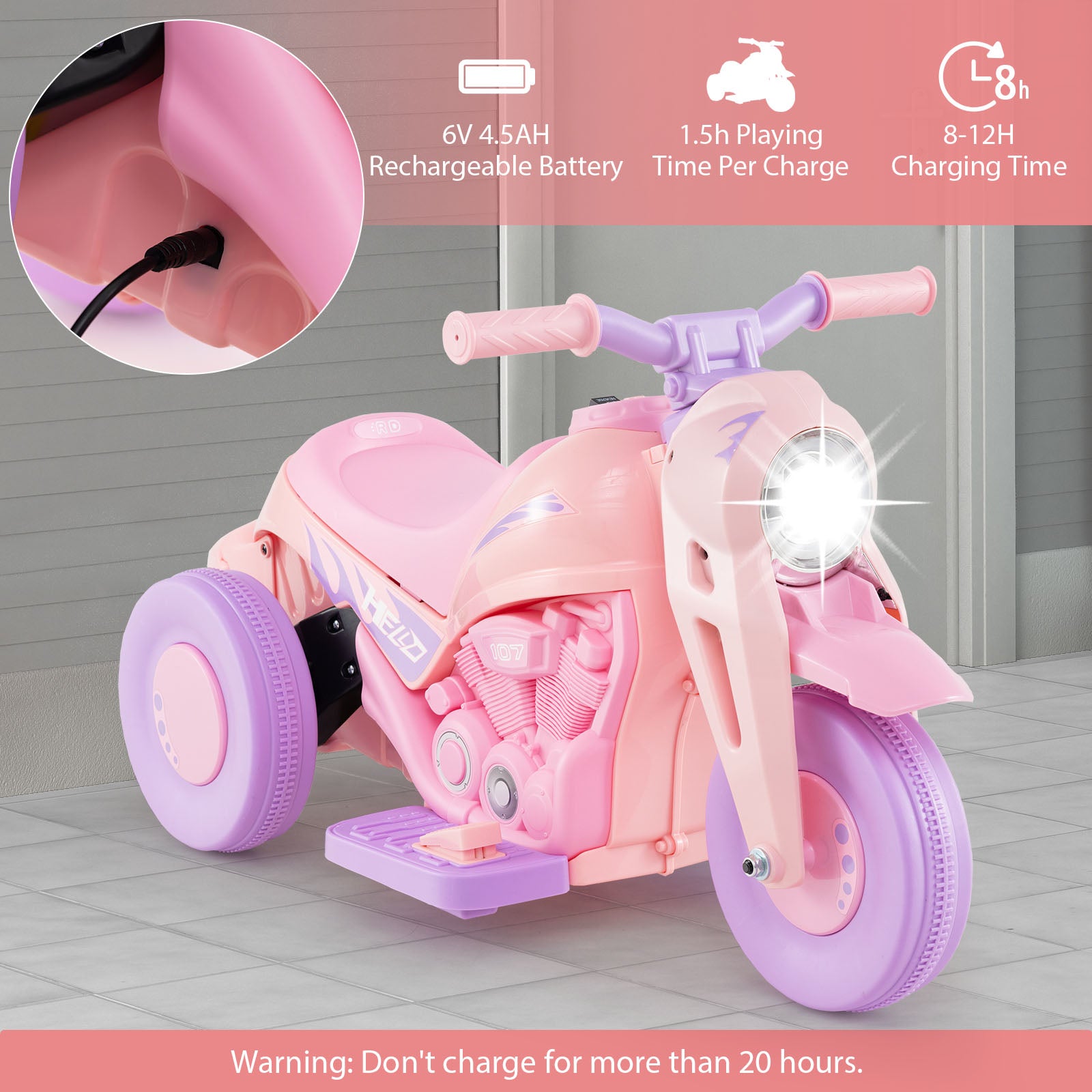 6V Kids Electric Ride on Motorcycle with Bubble Maker and Music-Pink and Purple, Pink & Purple Powered Ride On Toys at Gallery Canada