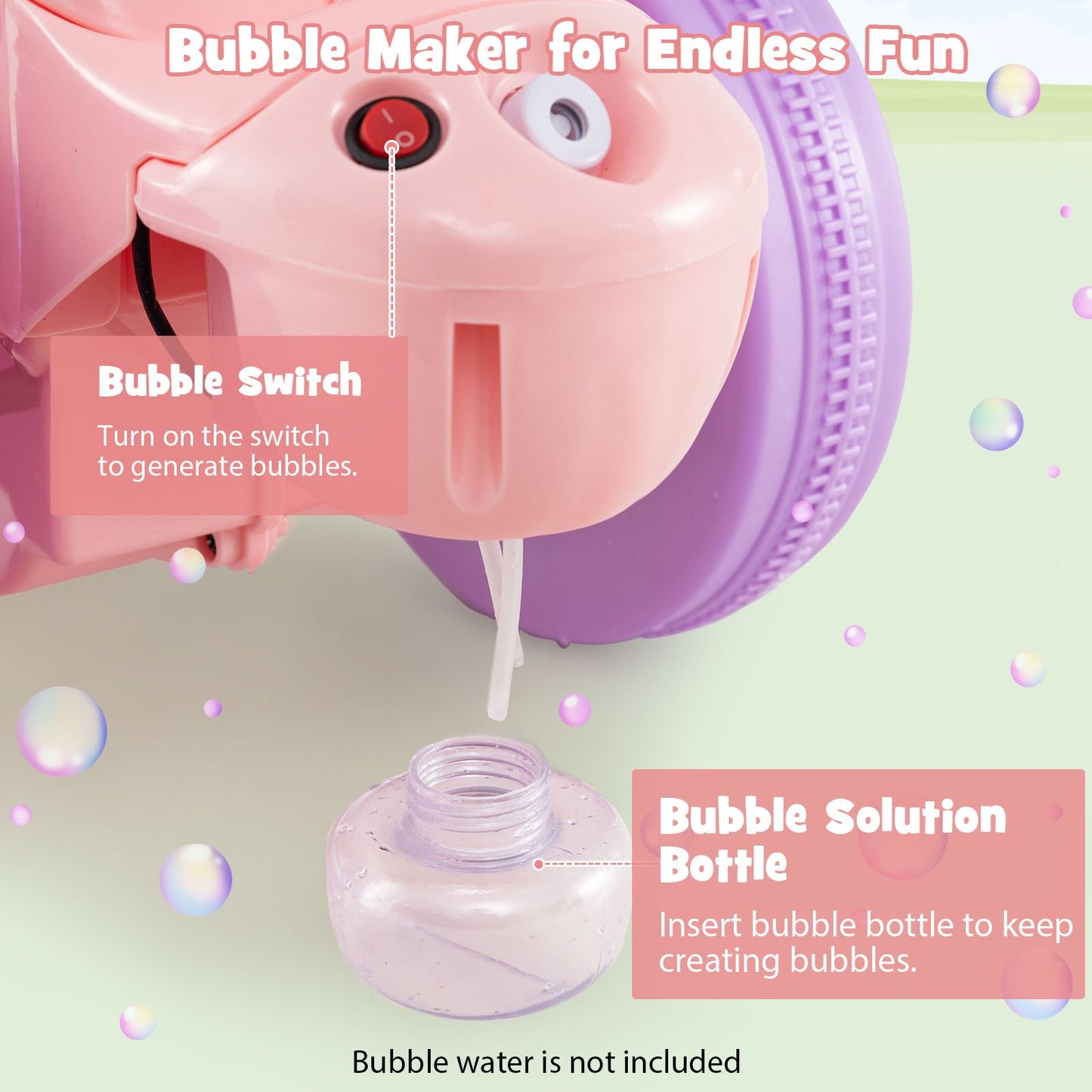 6V Kids Electric Ride on Motorcycle with Bubble Maker and Music-Pink and Purple, Pink & Purple Powered Ride On Toys at Gallery Canada