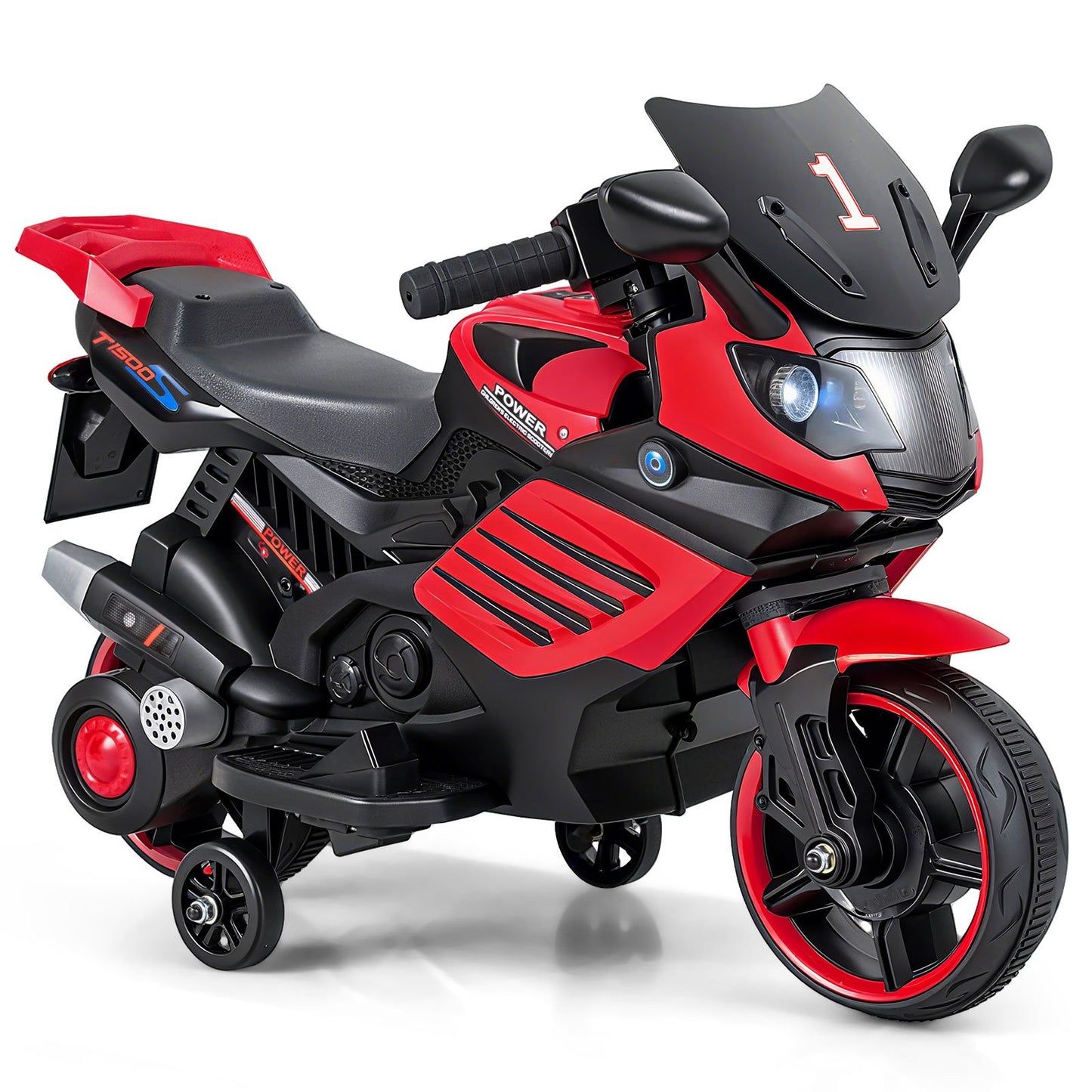 6V Kids Motorcycle with Headlights Music and Detachable Training Wheels, Red Powered Ride On Toys Red at Gallery Canada