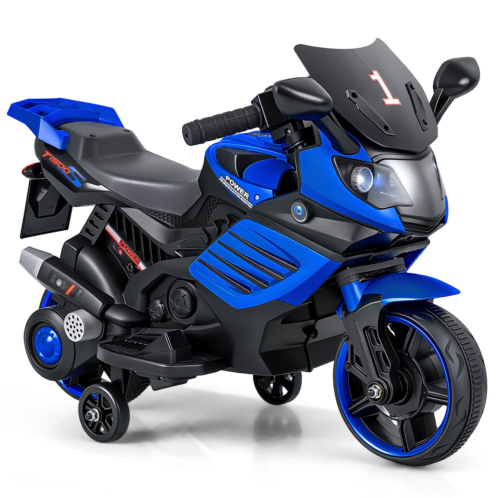 6V Kids Motorcycle, Headlights, Music, Detachable Training Wheels, Navy Powered Ride On Toys at Gallery Canada