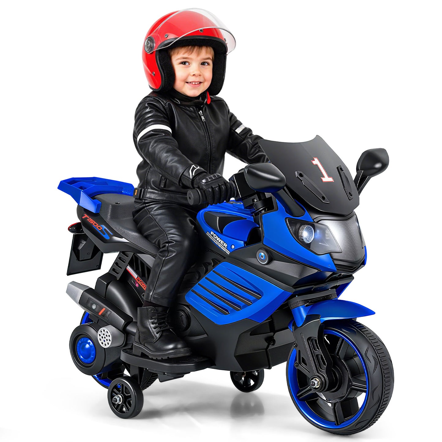 6V Kids Motorcycle, Headlights, Music, Detachable Training Wheels, Navy Powered Ride On Toys at Gallery Canada