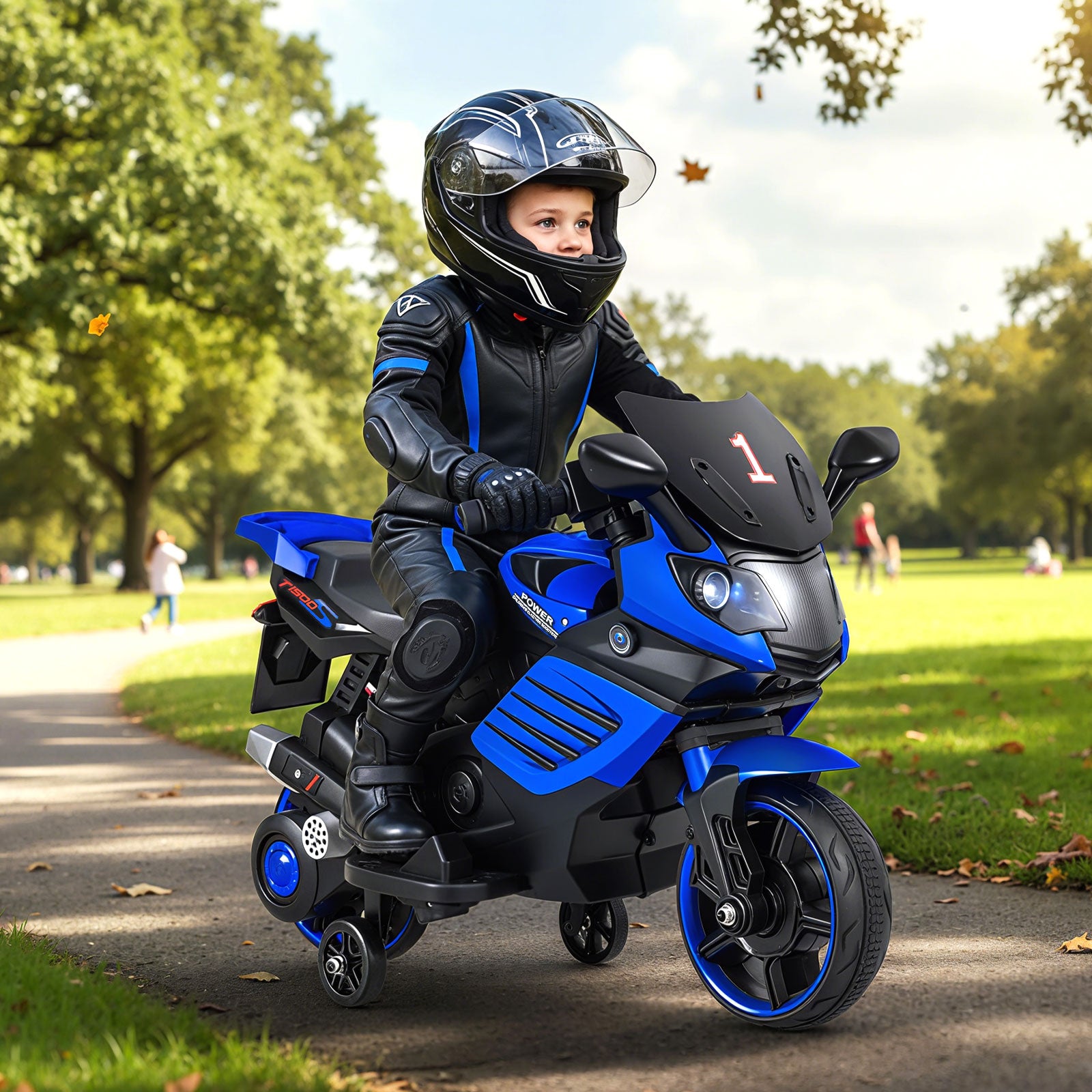 6V Kids Motorcycle, Headlights, Music, Detachable Training Wheels, Navy Powered Ride On Toys at Gallery Canada