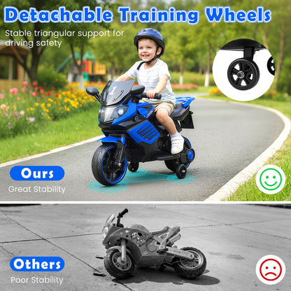6V Kids Motorcycle, Headlights, Music, Detachable Training Wheels, Navy Powered Ride On Toys at Gallery Canada