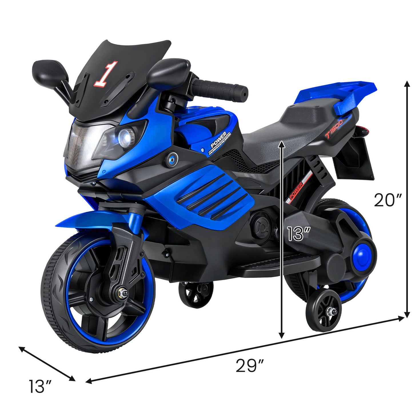 6V Kids Motorcycle, Headlights, Music, Detachable Training Wheels, Navy Powered Ride On Toys at Gallery Canada