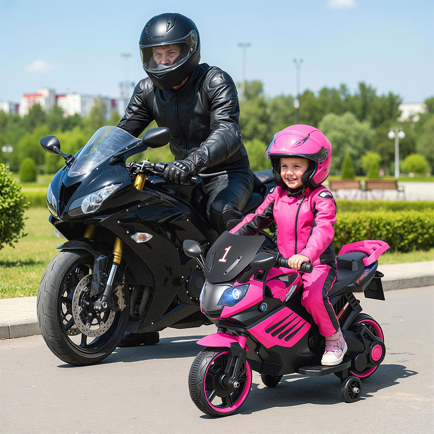 6V Kids Motorcycle With Headlights, Music, Detachable Training Wheels, Pink Powered Ride On Toys at Gallery Canada