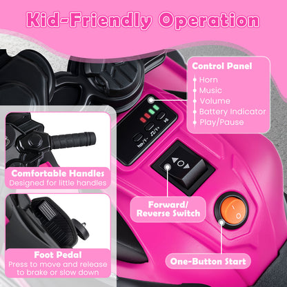 6V Kids Motorcycle With Headlights, Music, Detachable Training Wheels, Pink Powered Ride On Toys at Gallery Canada