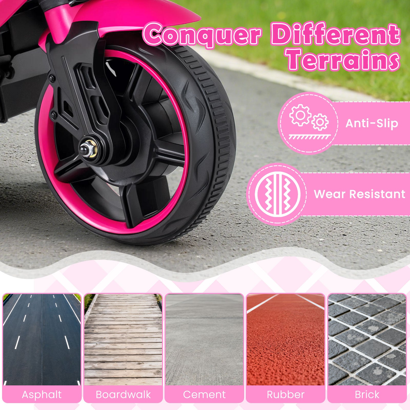 6V Kids Motorcycle With Headlights, Music, Detachable Training Wheels, Pink Powered Ride On Toys at Gallery Canada
