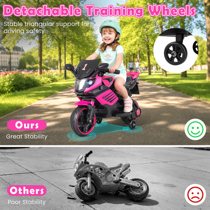 6V Kids Motorcycle With Headlights, Music, Detachable Training Wheels, Pink Powered Ride On Toys at Gallery Canada