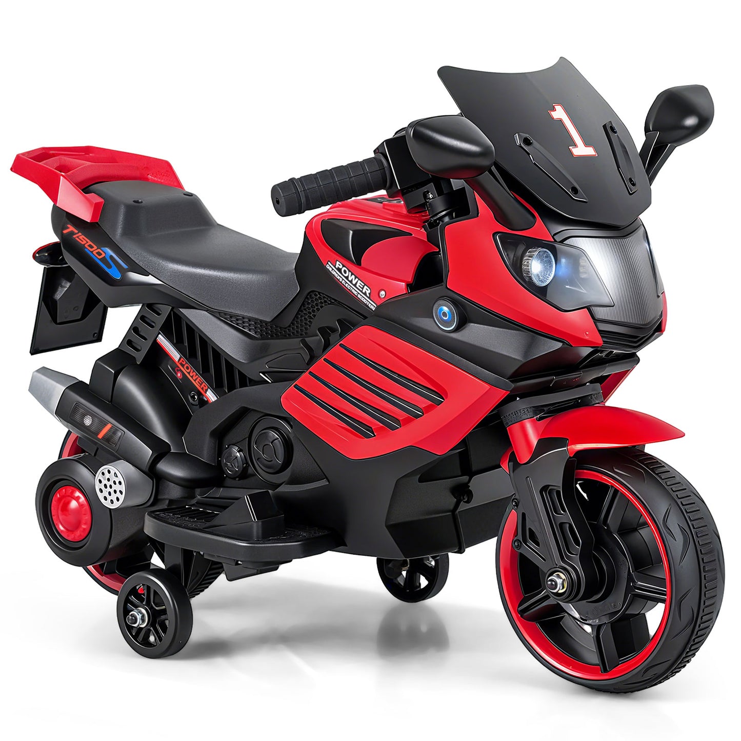 6V Kids Motorcycle, With Headlights, Music, Detachable Training Wheels, Red Powered Ride On Toys Red at Gallery Canada