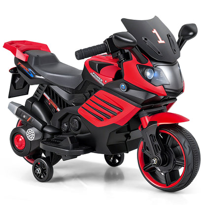 6V Kids Motorcycle, With Headlights, Music, Detachable Training Wheels, Red Powered Ride On Toys Red at Gallery Canada