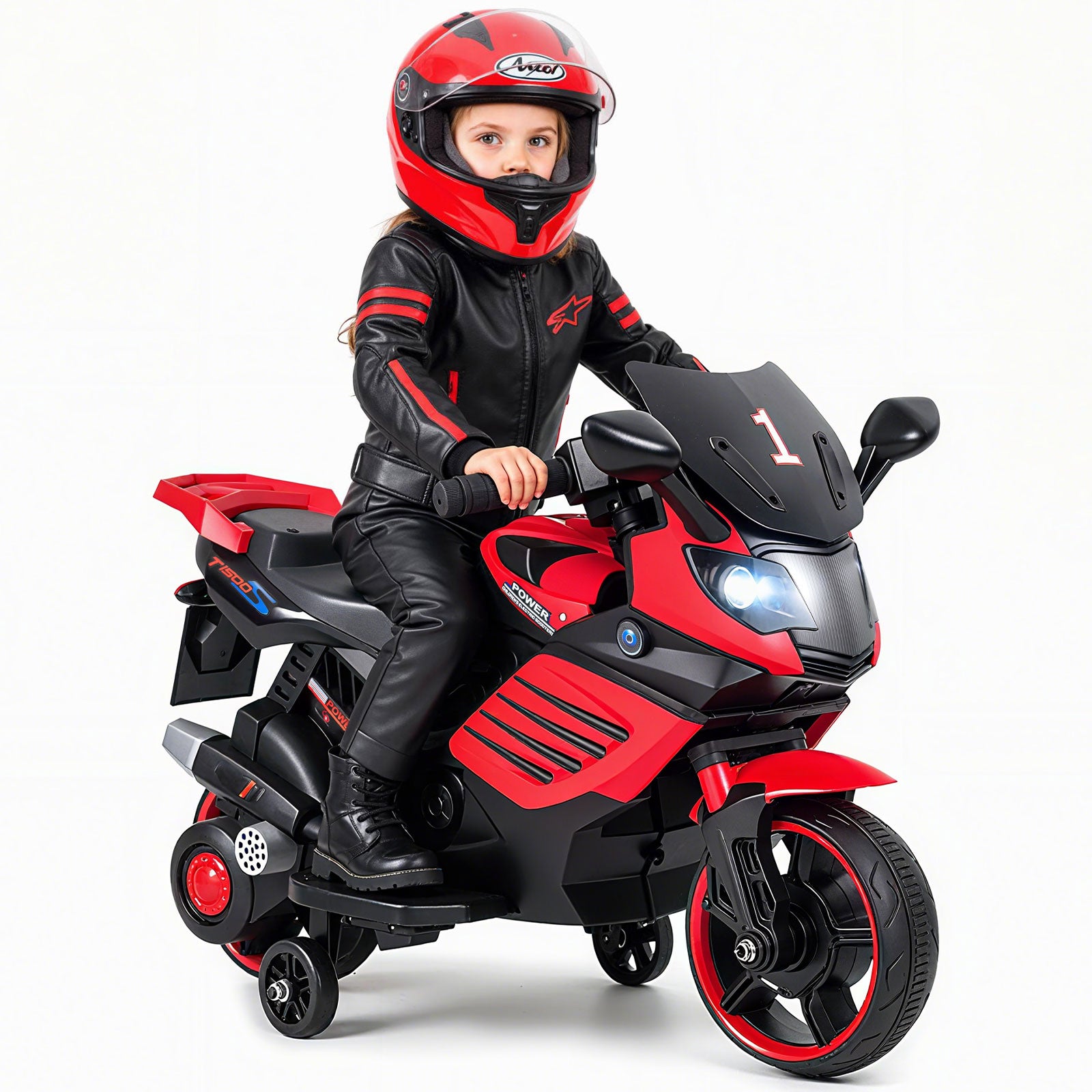 6V Kids Motorcycle, With Headlights, Music, Detachable Training Wheels, Red Powered Ride On Toys at Gallery Canada