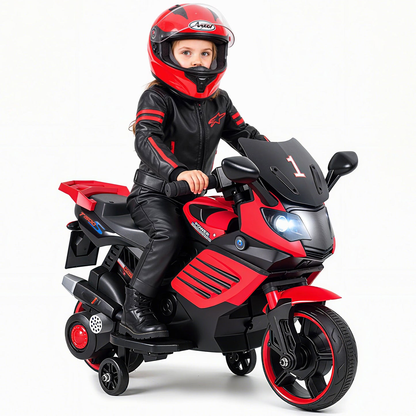 6V Kids Motorcycle, With Headlights, Music, Detachable Training Wheels, Red Powered Ride On Toys at Gallery Canada