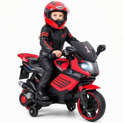 6V Kids Motorcycle, With Headlights, Music, Detachable Training Wheels, Red Powered Ride On Toys at Gallery Canada