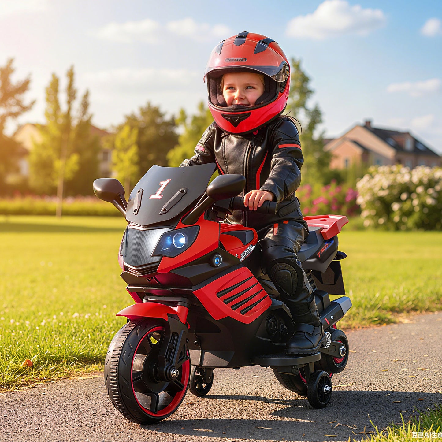 6V Kids Motorcycle, With Headlights, Music, Detachable Training Wheels, Red Powered Ride On Toys at Gallery Canada