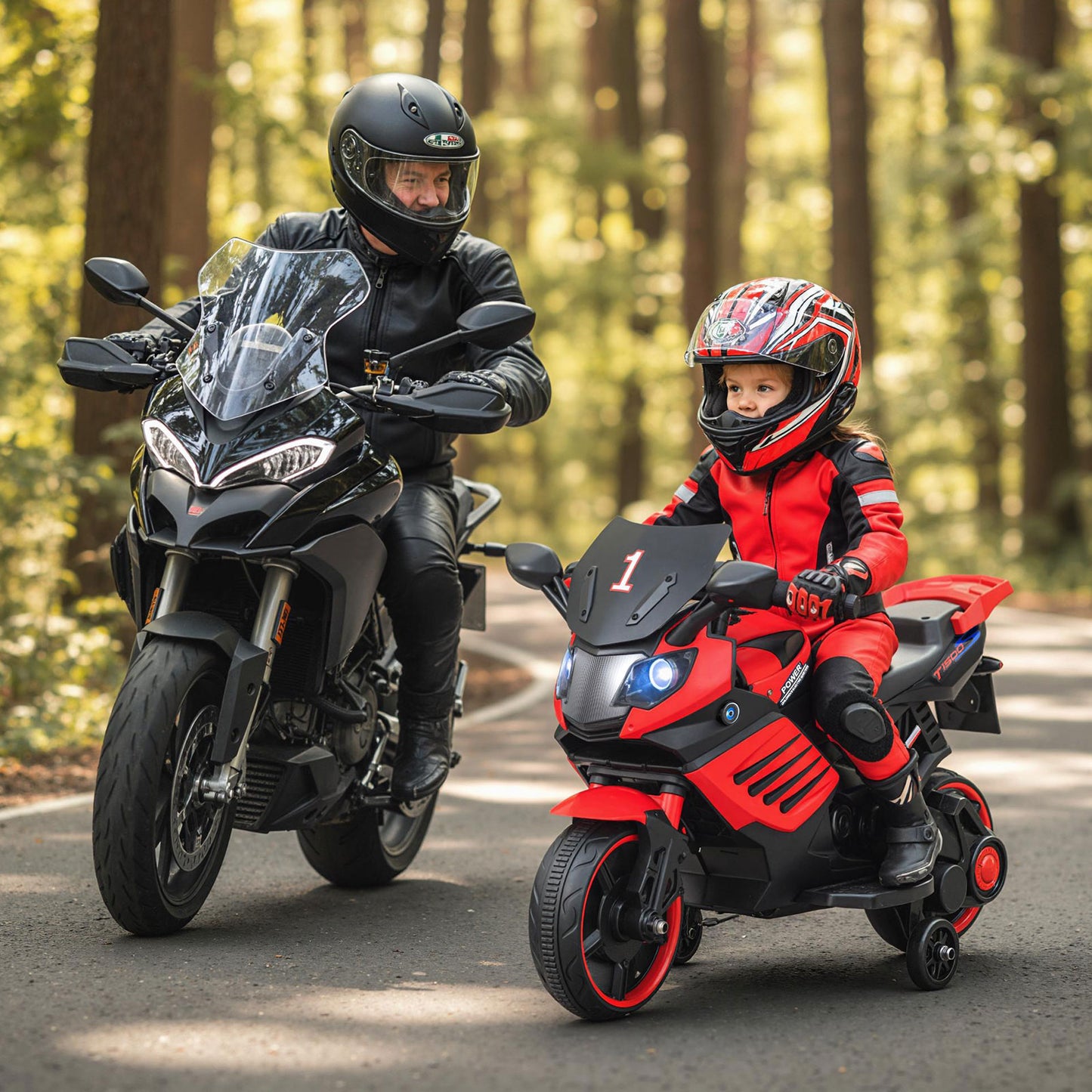 6V Kids Motorcycle, With Headlights, Music, Detachable Training Wheels, Red Powered Ride On Toys at Gallery Canada