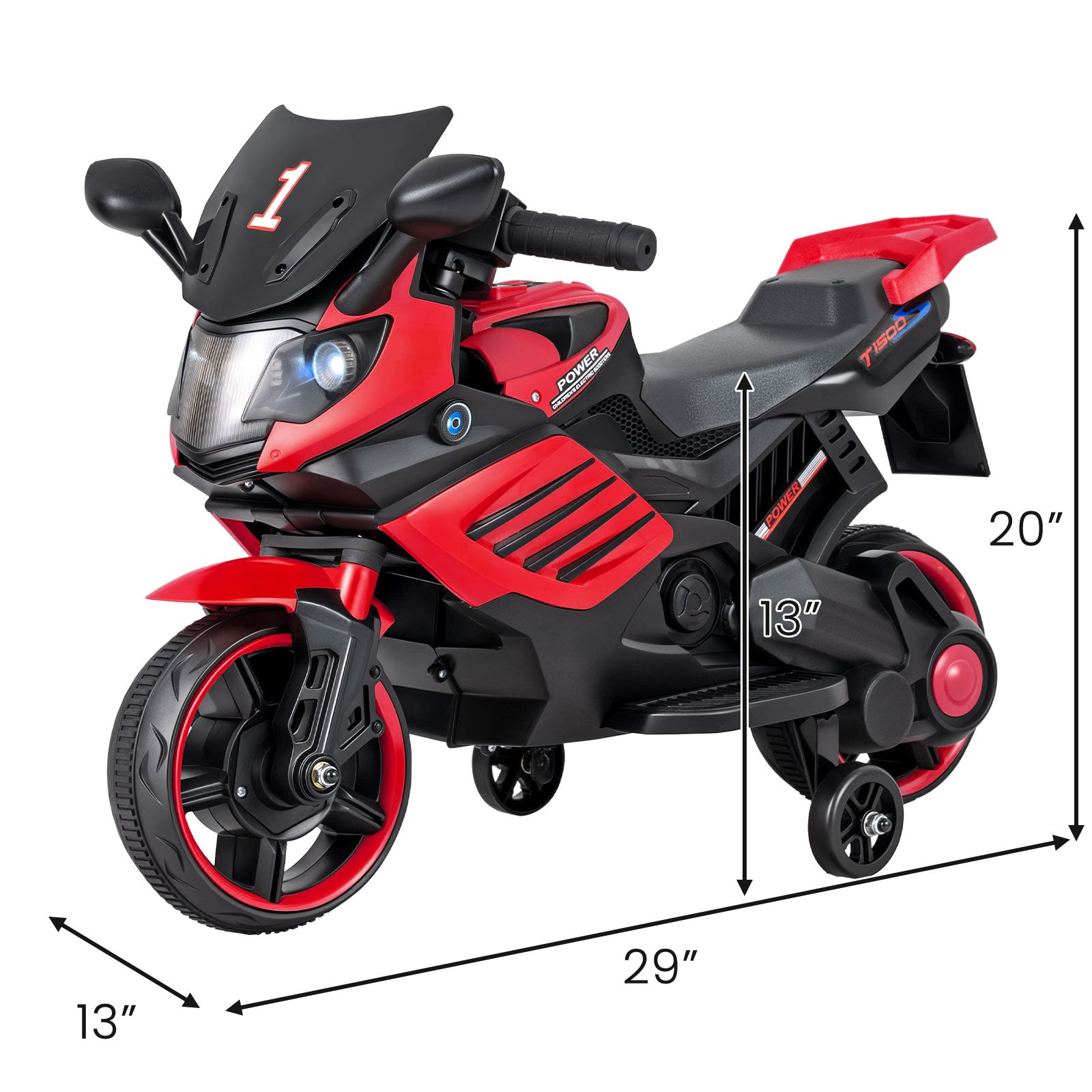 6V Kids Motorcycle, With Headlights, Music, Detachable Training Wheels, Red Powered Ride On Toys at Gallery Canada