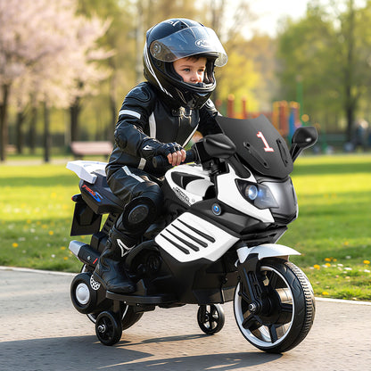 6V Kids Motorcycle, With Headlights Music Detachable Training Wheels, White Powered Ride On Toys at Gallery Canada