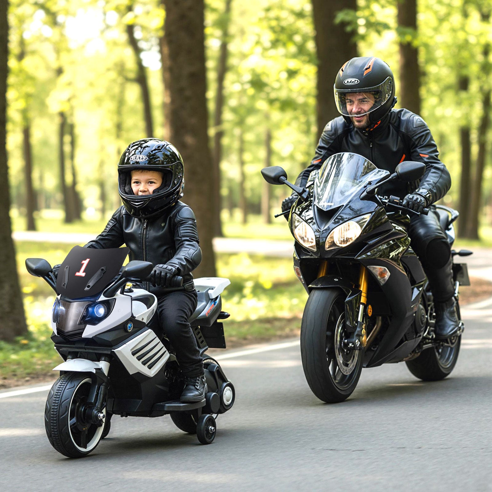 6V Kids Motorcycle, With Headlights Music Detachable Training Wheels, White Powered Ride On Toys at Gallery Canada