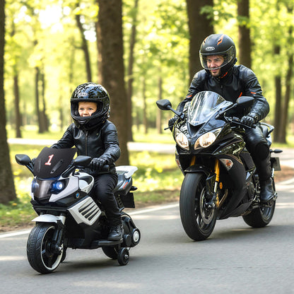 6V Kids Motorcycle, With Headlights Music Detachable Training Wheels, White Powered Ride On Toys at Gallery Canada