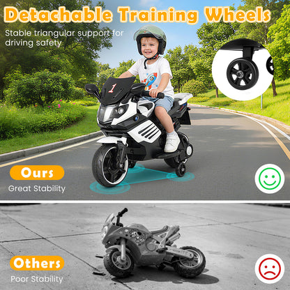 6V Kids Motorcycle, With Headlights Music Detachable Training Wheels, White Powered Ride On Toys at Gallery Canada
