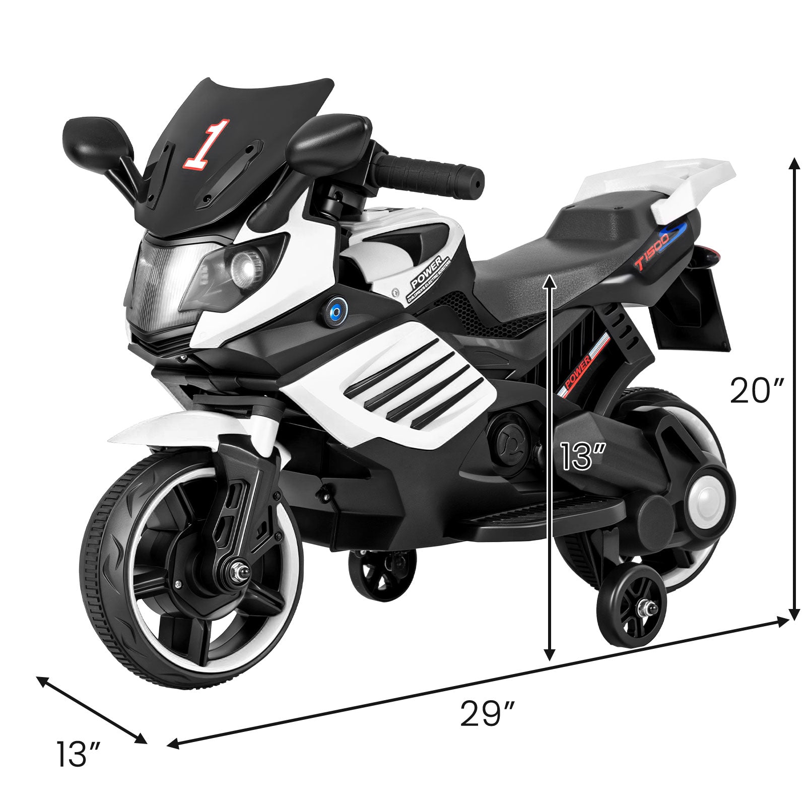6V Kids Motorcycle, With Headlights Music Detachable Training Wheels, White Powered Ride On Toys at Gallery Canada