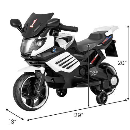 6V Kids Motorcycle, With Headlights Music Detachable Training Wheels, White Powered Ride On Toys at Gallery Canada