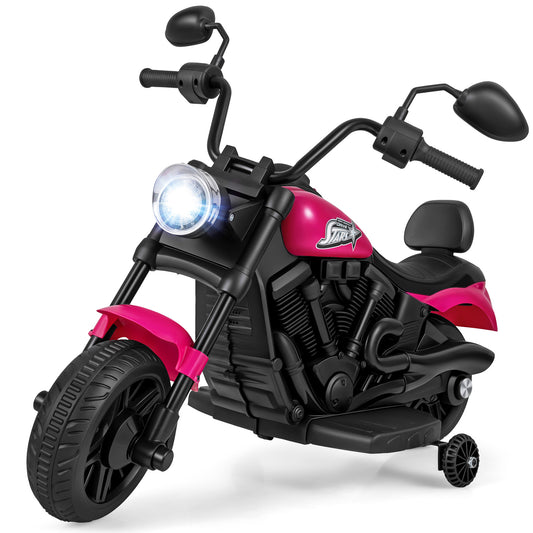 6V Kids Motorcycle with Headlight and Music and Training Wheels, Pink Powered Ride On Toys Pink at Gallery Canada