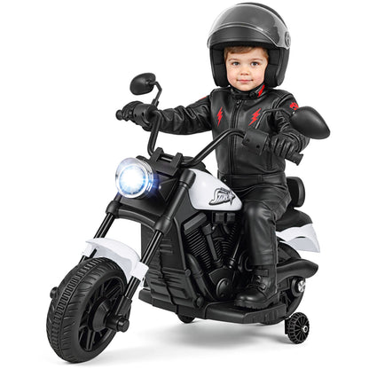 6V Kids Motorcycle with Headlight and Music and Training Wheels, White Powered Ride On Toys at Gallery Canada