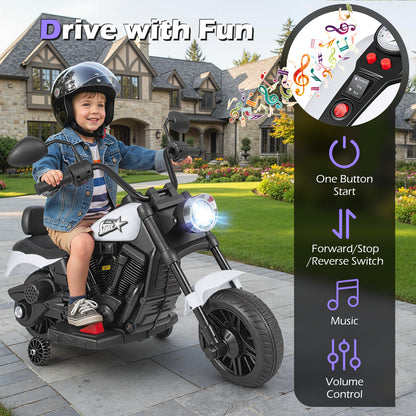 6V Kids Motorcycle with Headlight and Music and Training Wheels, White Powered Ride On Toys at Gallery Canada