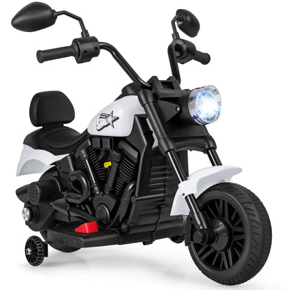 6V Kids Motorcycle with Headlight and Music and Training Wheels, White Powered Ride On Toys White at Gallery Canada