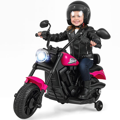 6V Kids Motorcycle with Headlight and Music and Training Wheels, Pink Powered Ride On Toys at Gallery Canada